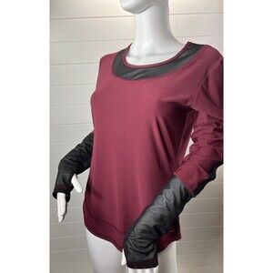 X by Gottex Women's Burgundy Black Long Sleeve Activewear Top Medium Disco